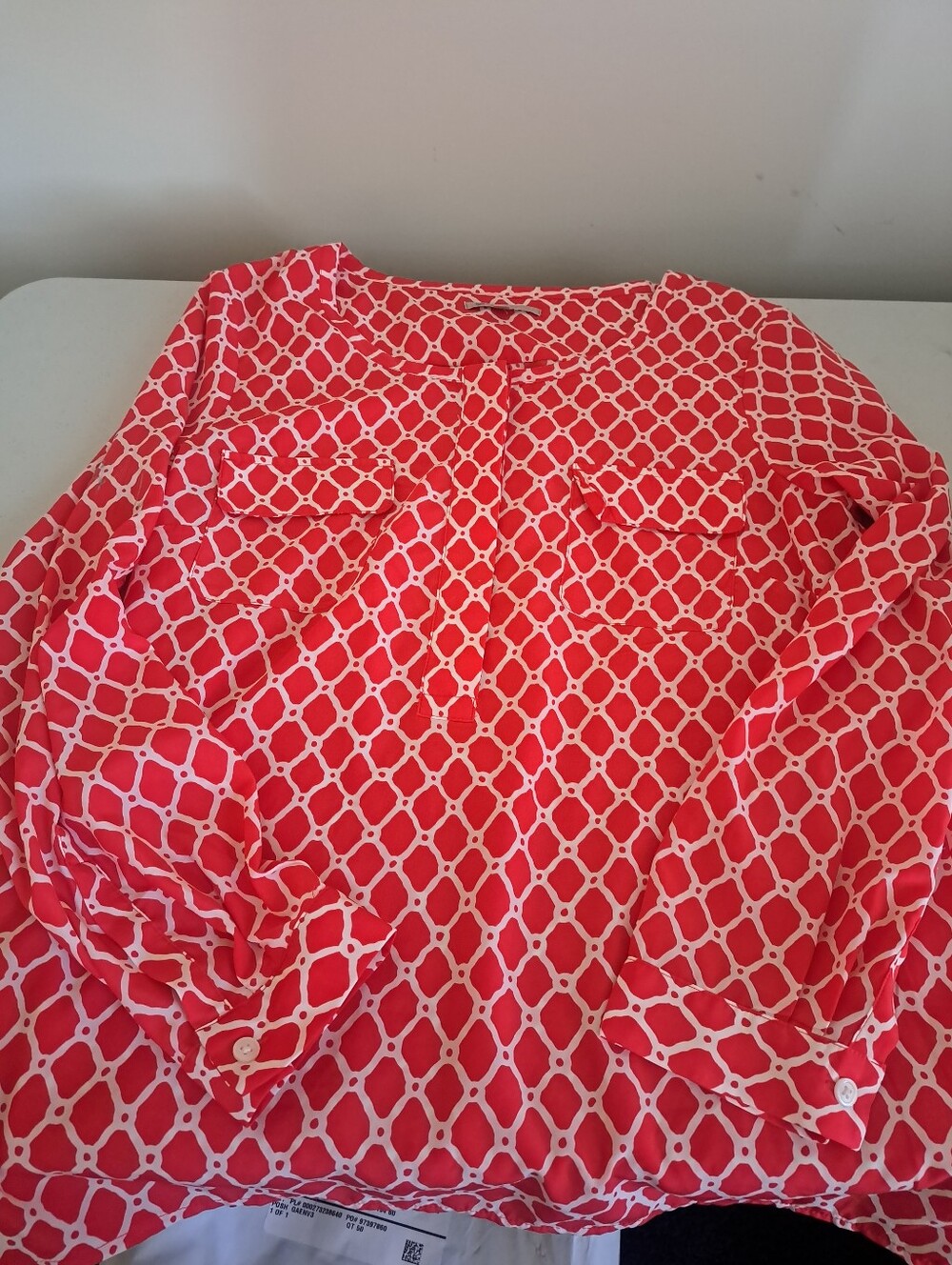 GAP Coral Pink Geometric Print Button-Down Blouse